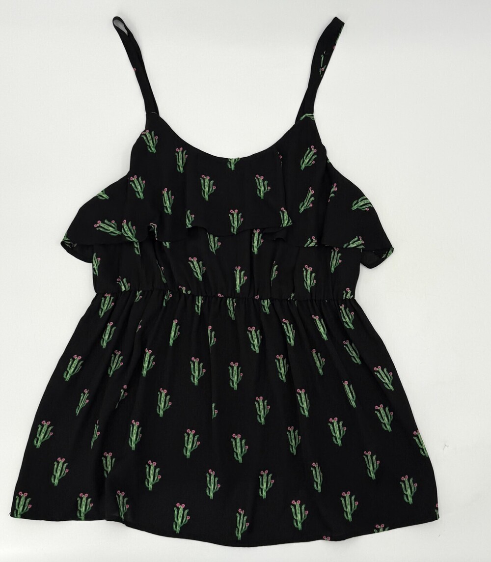 Torrid Shirt Womens 0 Plus Black Blouse tunic Strappy Cactus Adjustable